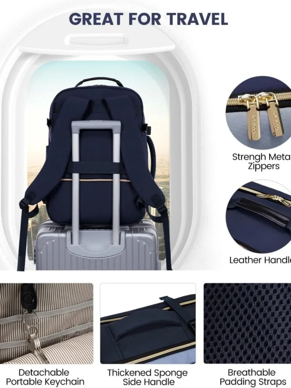 Spacious 40L Travel Backpack, Airline Approved Carry-On, Waterproof, Fits 17